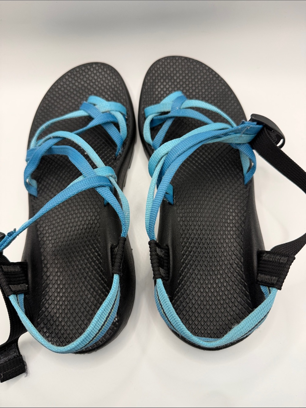 Chaco Women's Black Sandals with Light Blue Straps